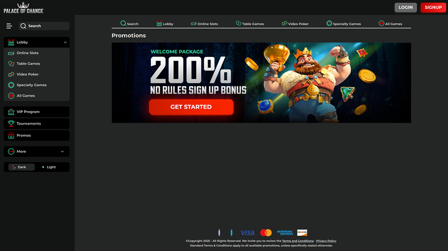 No Deposit Bonus at Palace Of Chance Casino